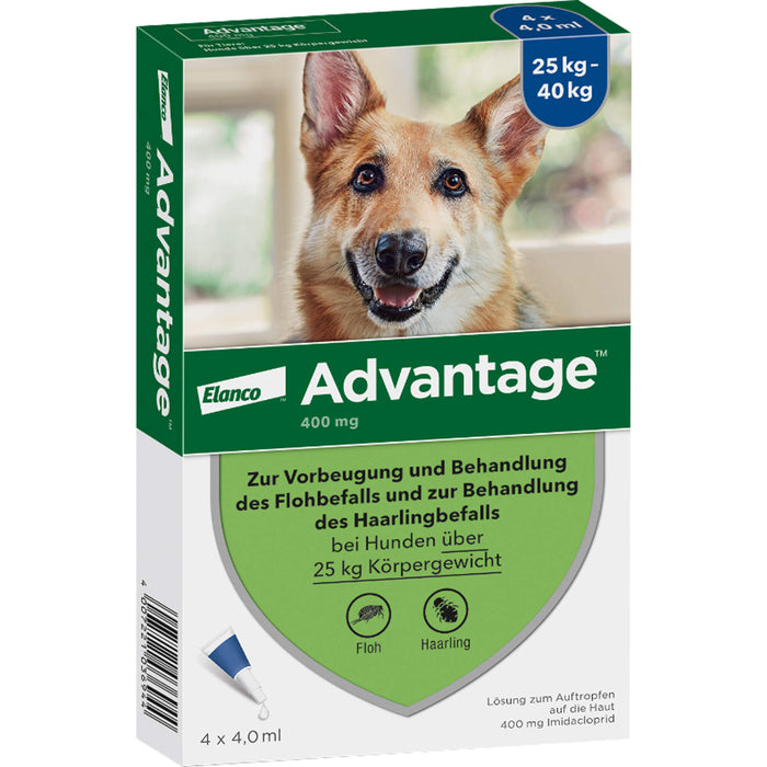 Elanco Advantage 400 bei Hunden 25 kg - 40 kg Lösung zur Vorbeugung und Behandlung des Floh- und Haarlingsbefalls, 4 pcs. Ampoules