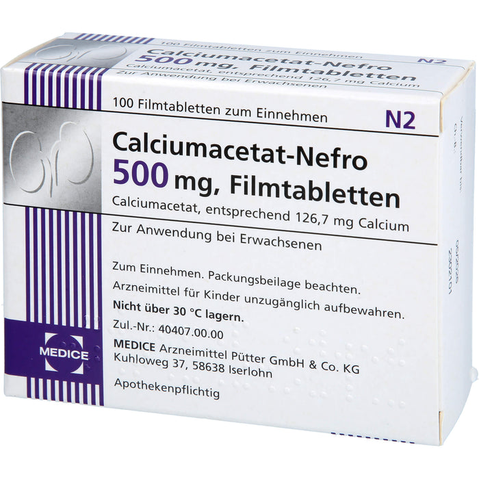 Calciumacetat-Nefro 500 mg, Filmtabletten, 100 pcs. Tablets