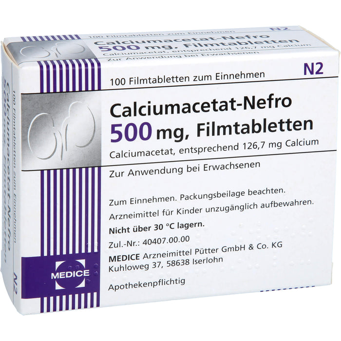 Calciumacetat-Nefro 500 mg, Filmtabletten, 100 pcs. Tablets
