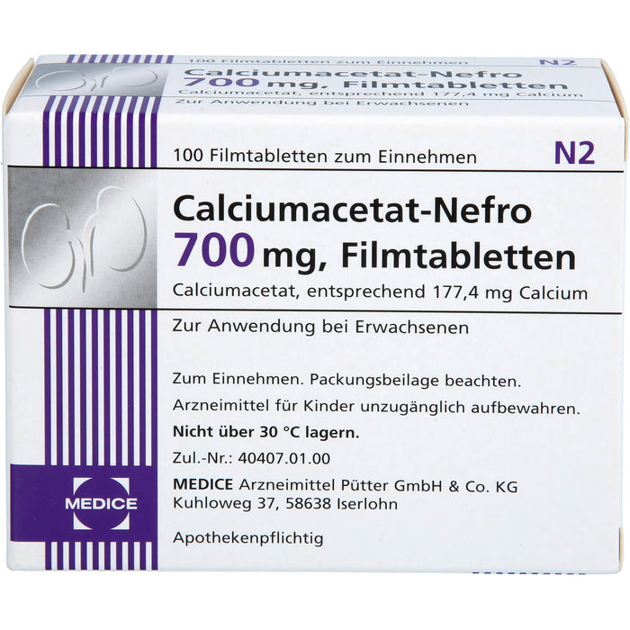 MEDICE Calciumacetat-Nefro 700 mg Filmtabletten, 100 St. Tabletten