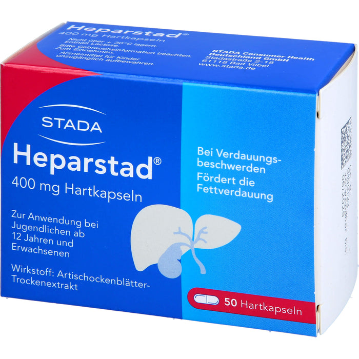 STADA Heparstad 400 mg Hartkapseln bei Verdauungsbeschwerden, fördert die Fettverdauung, 50 pc Capsules