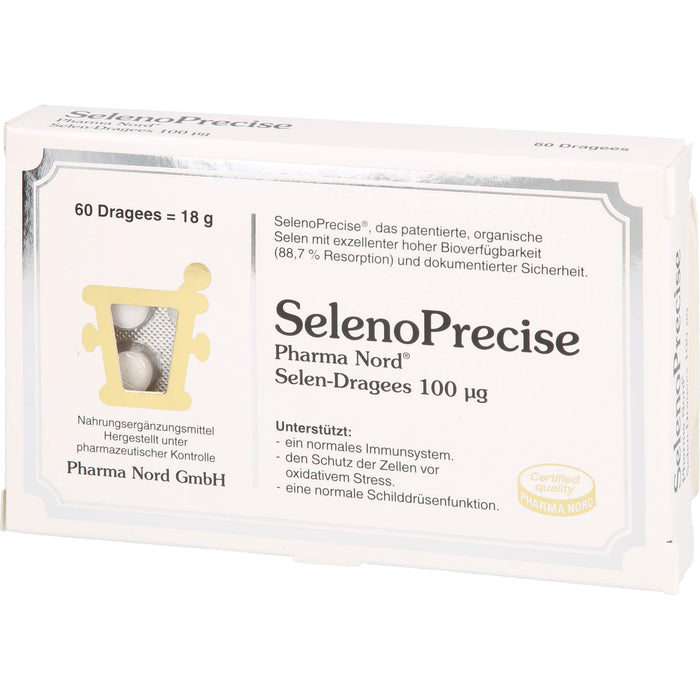 Pharma Nord SelenoPrecise 100ug Selen Dragees unterstützt ein normales Immunsystem, 60 pc Tablettes