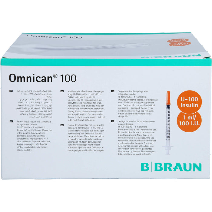 B. Braun Omnican 100 1 ml Insulinspritzen, 100 I.E. 0,30 x 8 mm, 100 St. Spritzen