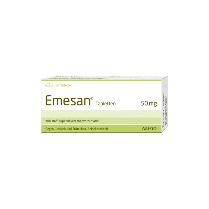 Emesan Tabletten 50 mg gegen Übelkeit und Erbrechen, Reisekrankheit, 10 pc Tablettes