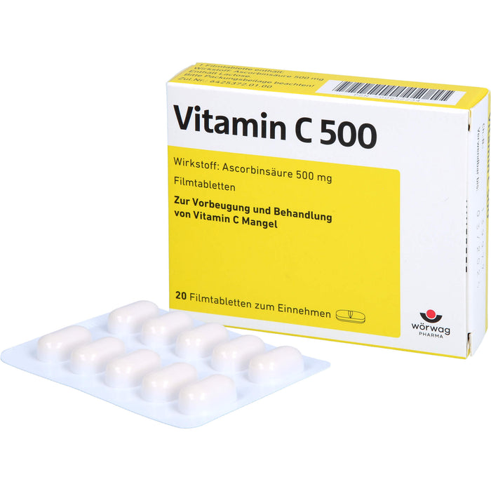 Wörwag Vitamin C 500 Filmtabletten bei Vitamin C Mangel, 20 pcs. Tablets