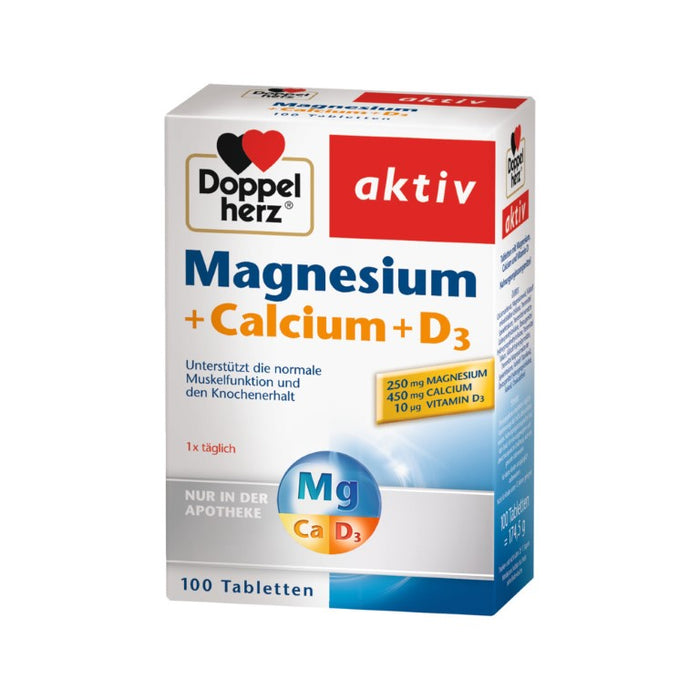 Doppelherz aktiv Magnesium + Calcium + D3 Tabletten für die normale Muskelfunktion und den Erhalt normaler Knochen, 100 St. Tabletten