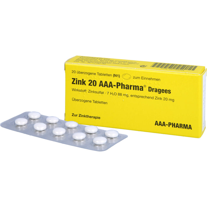AAA-Pharma Zink 20 Dragees zur Behandlung von Zinkmangelzuständen, 20 pc Tablettes