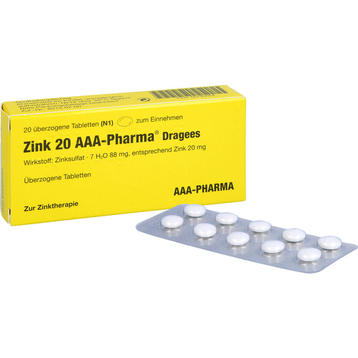 AAA-Pharma Zink 20 Dragees zur Behandlung von Zinkmangelzuständen, 20 pc Tablettes