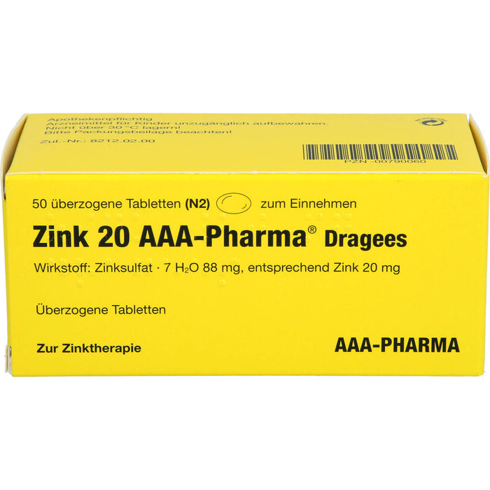 Zink 20 AAA-Pharma Dragees, 50 St UTA