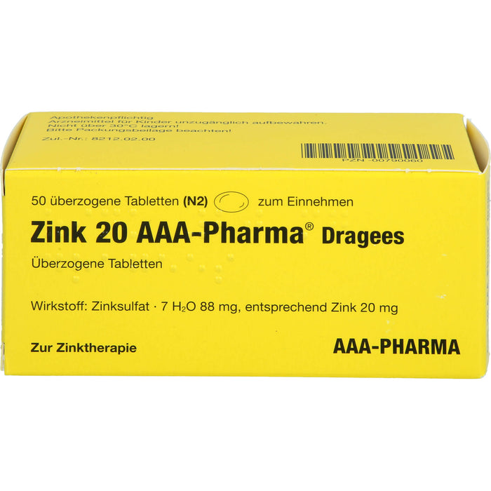 AAA-Pharma Zink 20 Dragees zur Zinktherapie, 50 St. Tabletten
