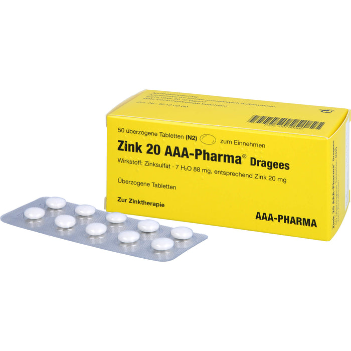 Zink 20 AAA-Pharma Dragees, 50 St UTA