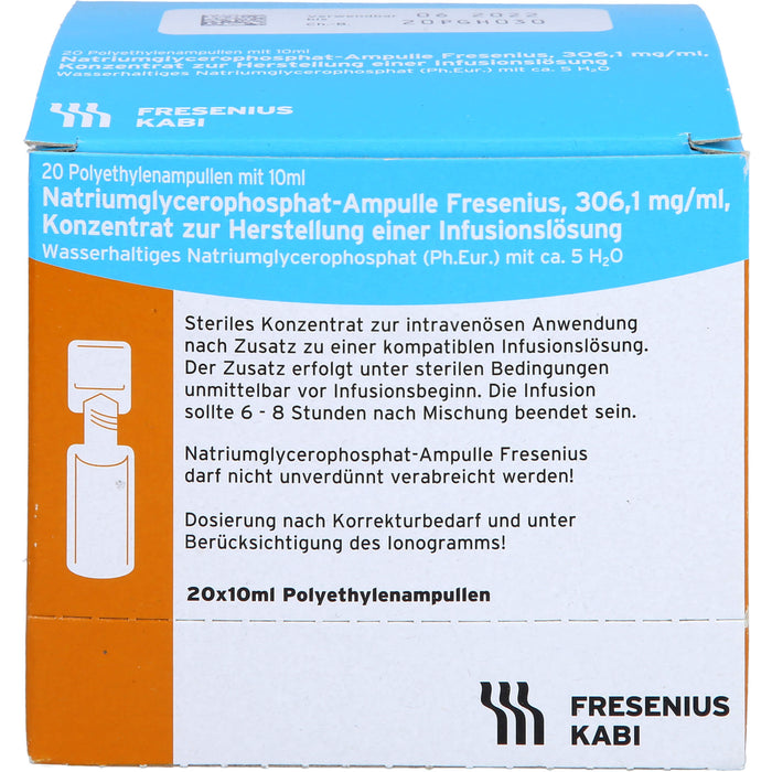 Natriumglycerophosphat-Ampulle Fresenius, 306,1 mg/ml, Konzentrat zur Herstellung einer Infusionslösung, Amp., 20X10 ml IFK