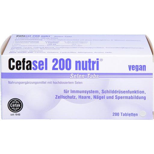 Cefasel 200 nutri Selen-Tabs Tabletten für Immunsystem, Schilddrüsenfunktion, Zellschutz, Haare, Nägel und Spermabildung, 200 St. Tabletten