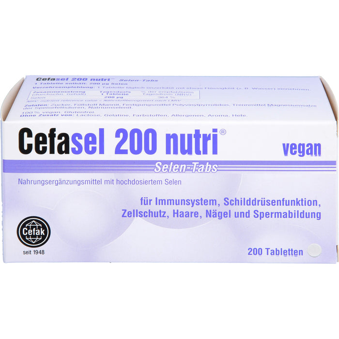 Cefasel 200 nutri Selen-Tabs Tabletten für Immunsystem, Schilddrüsenfunktion, Zellschutz, Haare, Nägel und Spermabildung, 200 St. Tabletten
