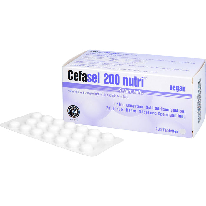 Cefasel 200 nutri Selen-Tabs Tabletten für Immunsystem, Schilddrüsenfunktion, Zellschutz, Haare, Nägel und Spermabildung, 200 pcs. Tablets