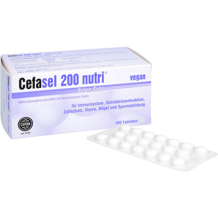 Cefasel 200 nutri Selen-Tabs Tabletten für Immunsystem, Schilddrüsenfunktion, Zellschutz, Haare, Nägel und Spermabildung, 200 pcs. Tablets
