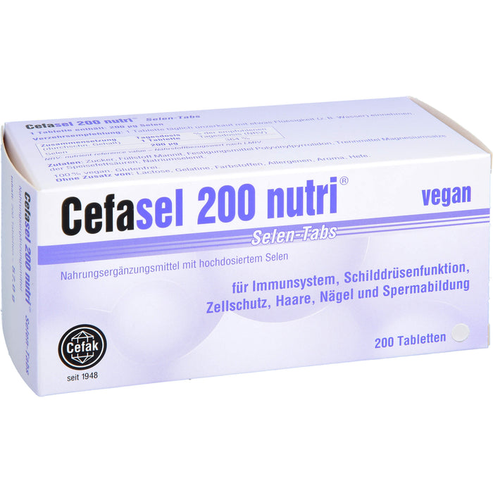 Cefasel 200 nutri Selen-Tabs Tabletten für Immunsystem, Schilddrüsenfunktion, Zellschutz, Haare, Nägel und Spermabildung, 200 pcs. Tablets