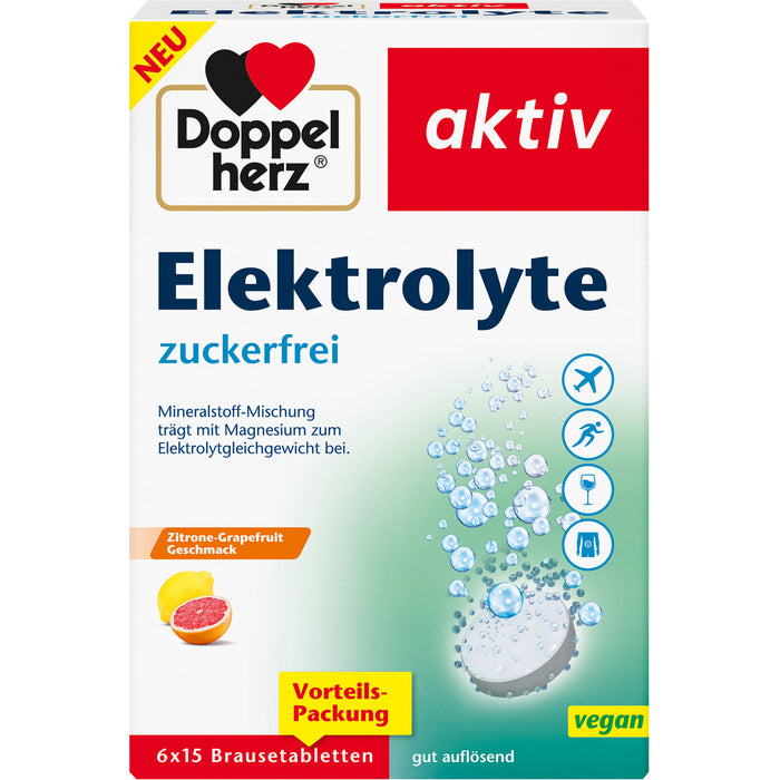 Doppelherz aktiv Elektrolyte zuckerfrei Brausetabletten mit Zitronen-Grapefruit Geschmack, 90 St. Brausetabletten