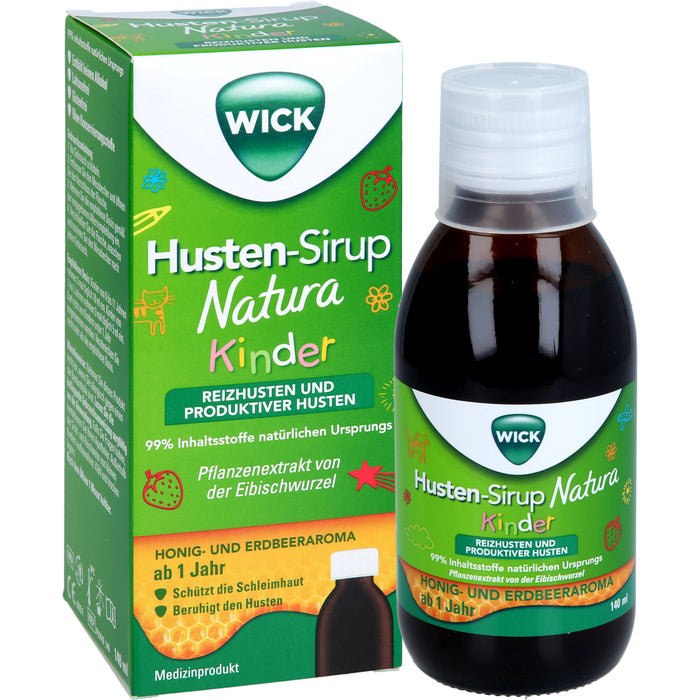 WICK Husten-Sirup Natura für Kinder bei Reizhusten und produktivem Husten, 140 ml Solution