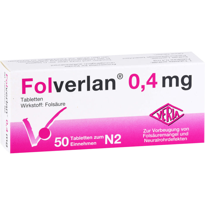 Folverlan 0,4 mg Tabletten zur Vorbeugung von Folsäuremangel und Neuralrohrdefekten, 50 pcs. Tablets