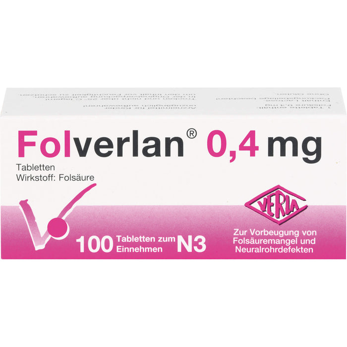 Folverlan 0,4 mg Tabletten zur Vorbeugung von Folsäuremangel, 100 pc Tablettes