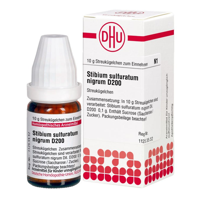 Stibium sulfuratum nigrum D200 DHU Globuli, 10 g Globules