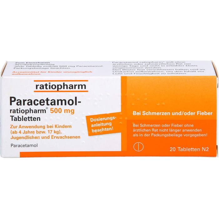 Paracetamol-ratiopharm 500 mg Tabletten, 20.0 St. Tabletten