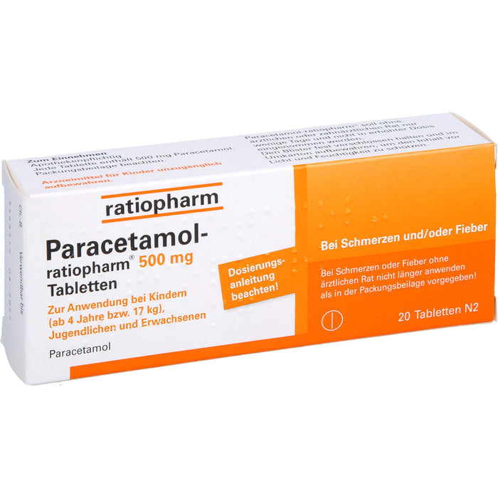 Paracetamol-ratiopharm 500 mg Tabletten, 20.0 St. Tabletten