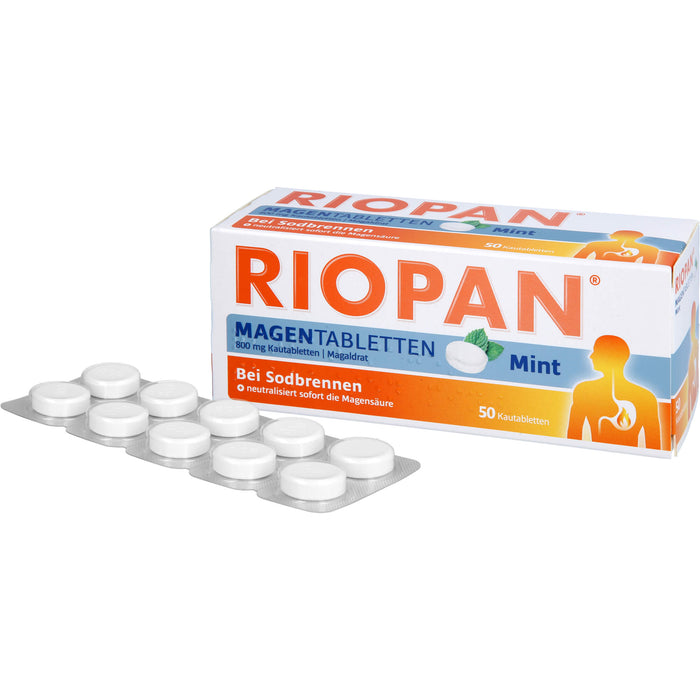 RIOPAN Magentabletten bei Sodbrennen Kautabletten Mint, 50 pc Tablettes