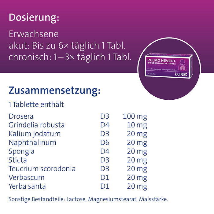 Pulmo Hevert Bronchialcomplex bei Entzündungen der Atemwege mit Husten, 40 pcs. Tablets