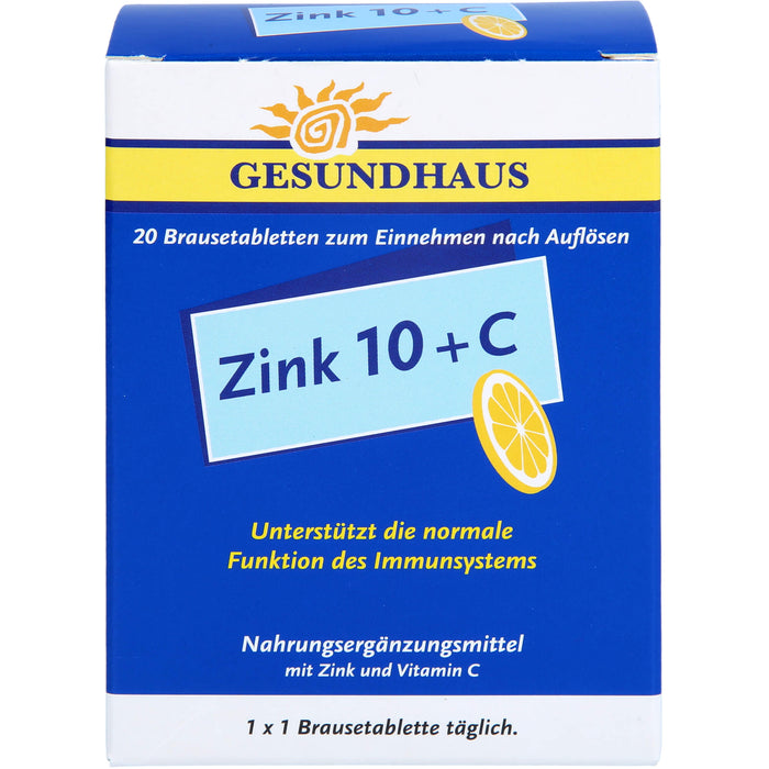GESUNDHAUS Zink 10 + C Brausetabletten unterstützt das Immunsystem, 20 St. Tabletten