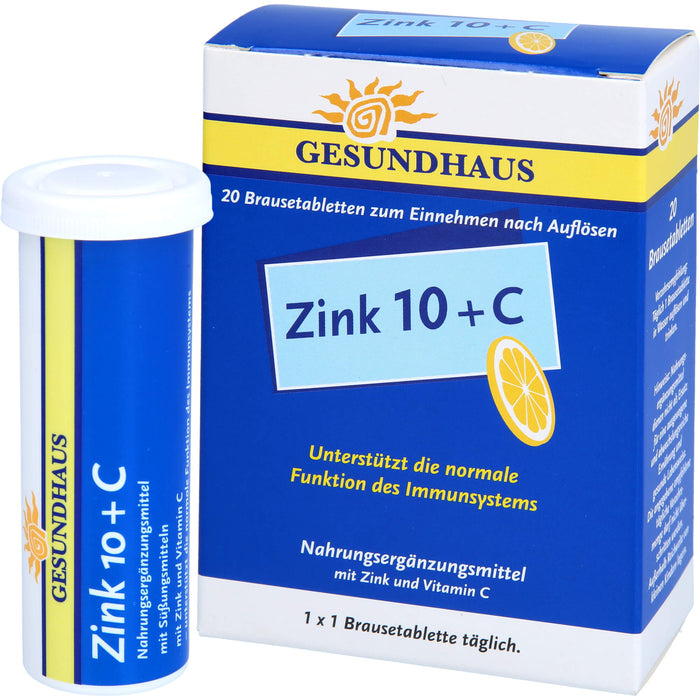GESUNDHAUS Zink 10 + C Brausetabletten unterstützt das Immunsystem, 20 pcs. Tablets