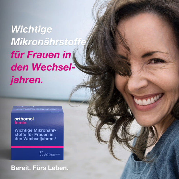Orthomol Femin - Mikronährstoffe für Frauen in den Wechseljahren - mit Biotin, Selen, Zink, Nachtkerzenöl, Coenzym Q10, 30 St. Tagesportionen