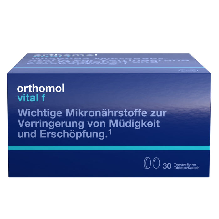 Orthomol Vital f - Mikronährstoffe für Frauen - bei Müdigkeit und Erschöpfung - mit B-Vitaminen, Omega-3-Fettsäuren, Magnesium - Tabletten/Kapseln, 30 St. Tagesportionen