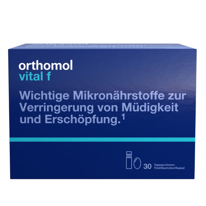 Orthomol Vital f - Mikronährstoffe für Frauen - bei Müdigkeit und Erschöpfung - mit B-Vitaminen, Omega-3-Fettsäuren und Magnesium - Trinkampullen/Kapseln, 30 pc Portions quotidiennes
