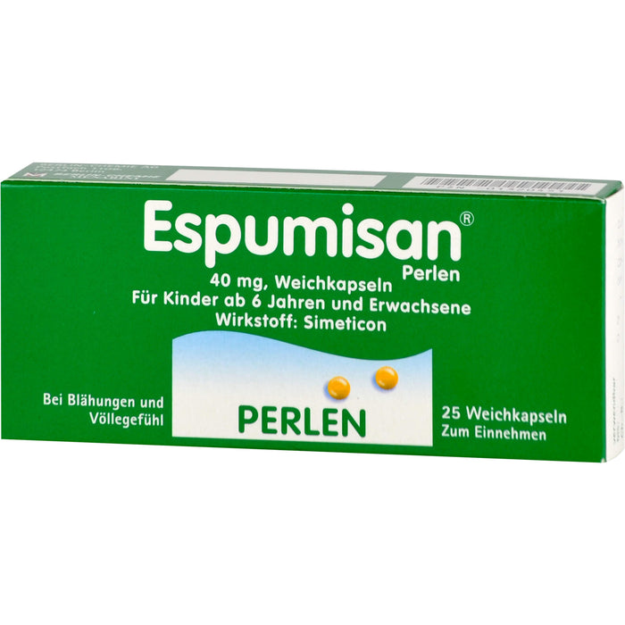 Espumisan Perlen 40 mg Weichkapseln bei Blähungen und Völlegefühl, 25 pcs. Capsules
