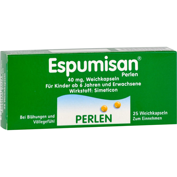 Espumisan Perlen 40 mg Weichkapseln bei Blähungen und Völlegefühl, 25 pcs. Capsules