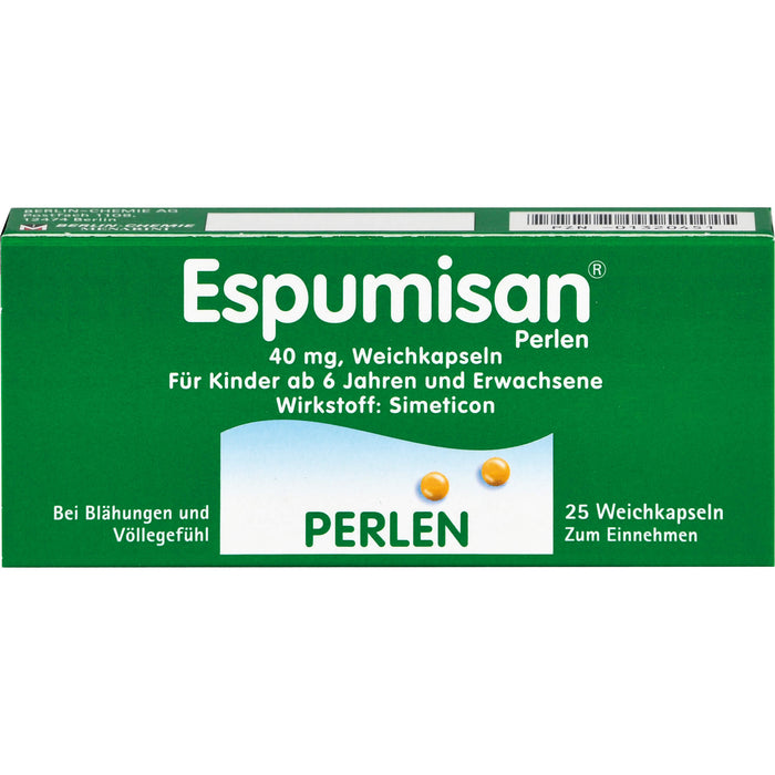 Espumisan Perlen 40 mg Weichkapseln bei Blähungen und Völlegefühl, 25 pcs. Capsules