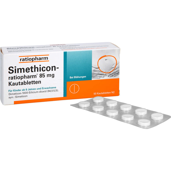 Simethicon-ratiopharm 85 mg Kautabletten bei Blähungen, 50 St. Tabletten