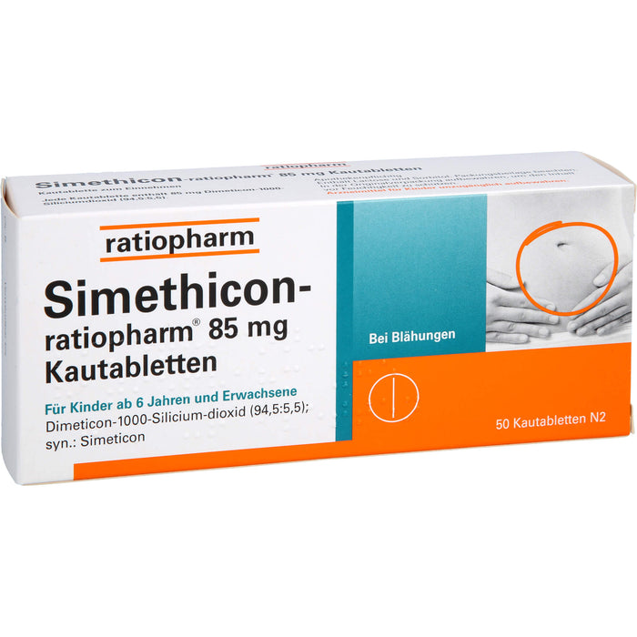 Simethicon-ratiopharm 85 mg Kautabletten bei Blähungen, 50 St. Tabletten