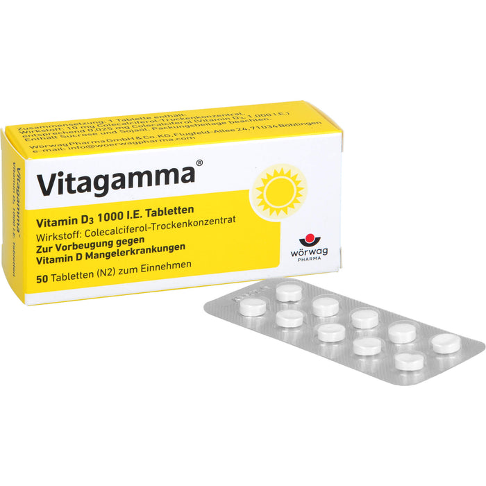 Wörwag Vitagamma Vitamin D3 1000 I.E. Tabletten zur Vorbeugung von Vitamin D Mangelerkrankungen, 50 St. Tabletten