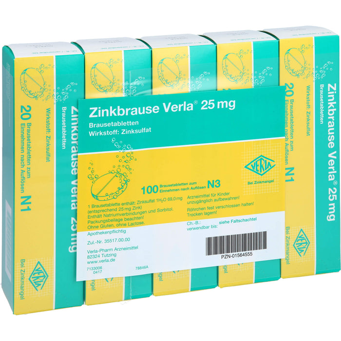 Zinkbrause Verla 25 mg Brausetabletten bei Zinkmangel, 100 pc Tablettes