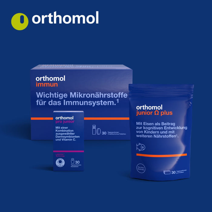 Orthomol junior C plus - mit Vitamin C als Beitrag zu einer normalen Funktion des Immunsystems - Himbeer/Limetten-Geschmack, 30 St. Tagesportionen