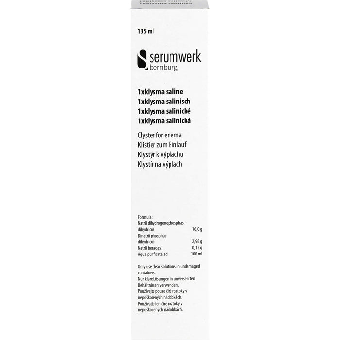 serumwerk Klysma salinisch 135 ml zur raschen Entleerung des Enddarmes, 135 ml Enemas