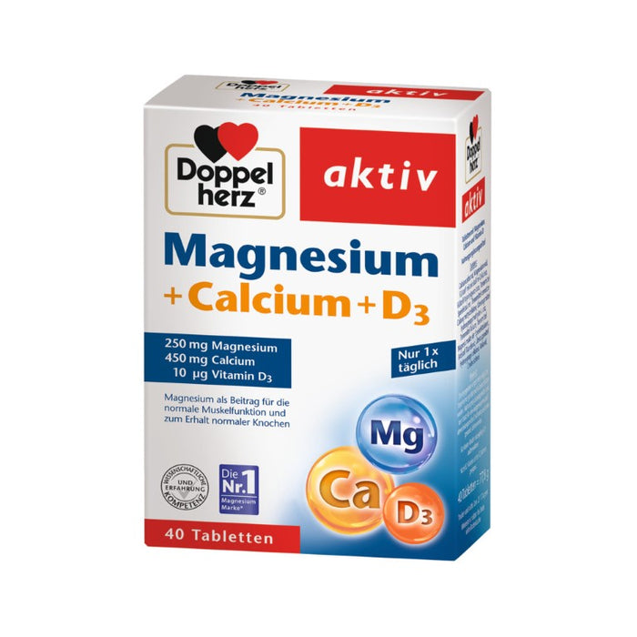 Doppelherz aktiv Magnesium + Calcium + D3 Tabletten für die Muskelfunktion und den Knochenerhalt, 40 St. Tabletten