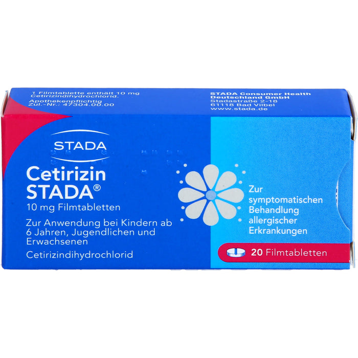 Cetirizin STADA 10 mg Filmtabletten zur symptomatischen Behandlung allergischer Erkrankungen, 20 St. Tabletten