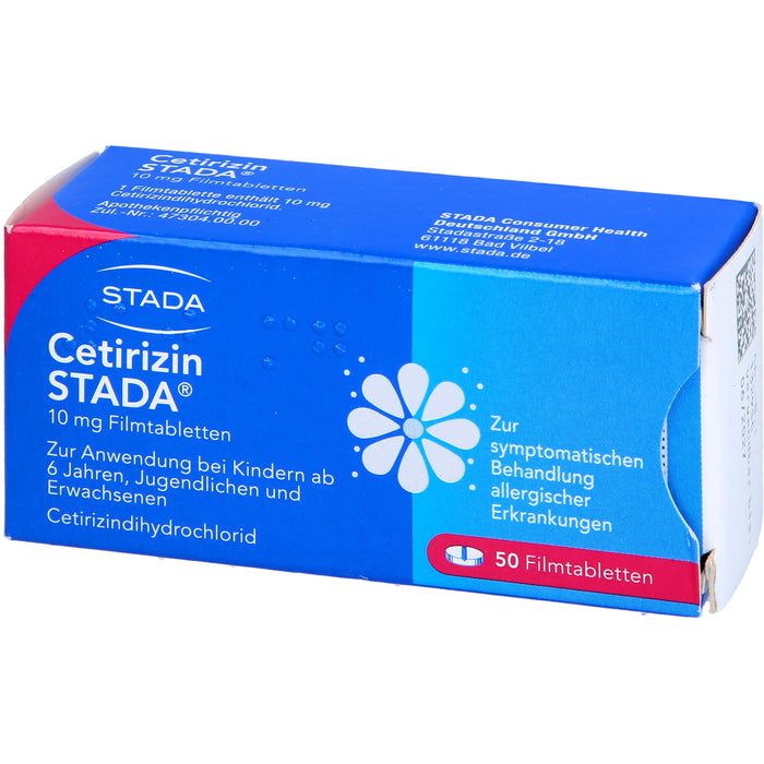 Cetirizin STADA 10 mg Filmtabletten zur symptomatischen Behandlung allergischer Erkrankungen, 50 pcs. Tablets