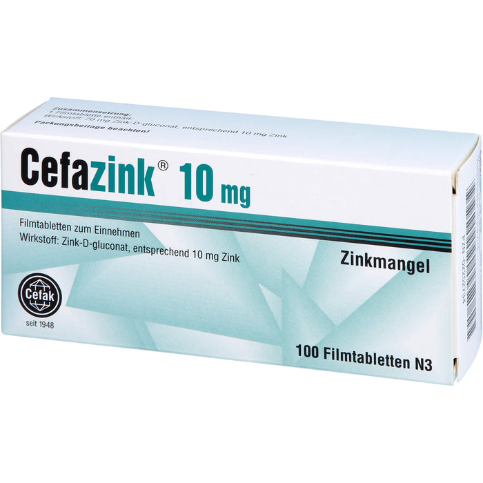 Cefazink 10 mg Filmtabletten bei Zinkmangel, 100 pcs. Tablets