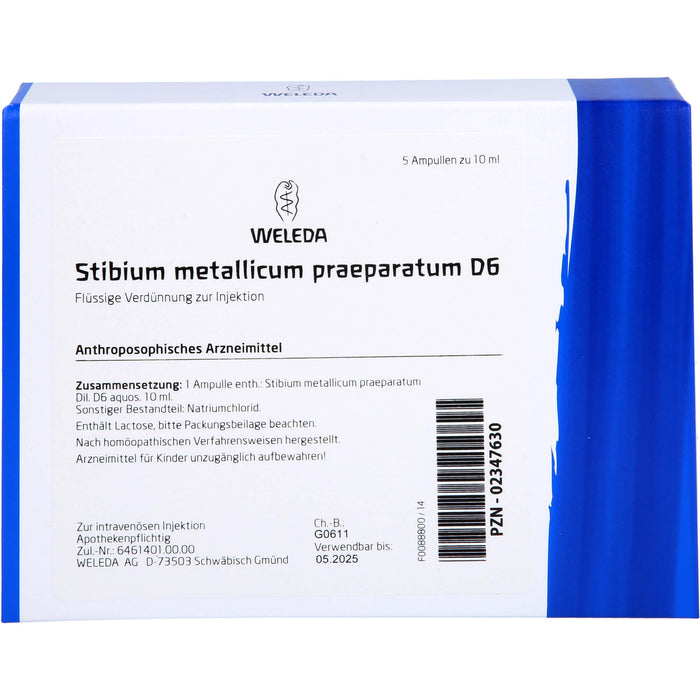 Stibium met. praep. D6 Weleda Amp., 5X10 ml AMP