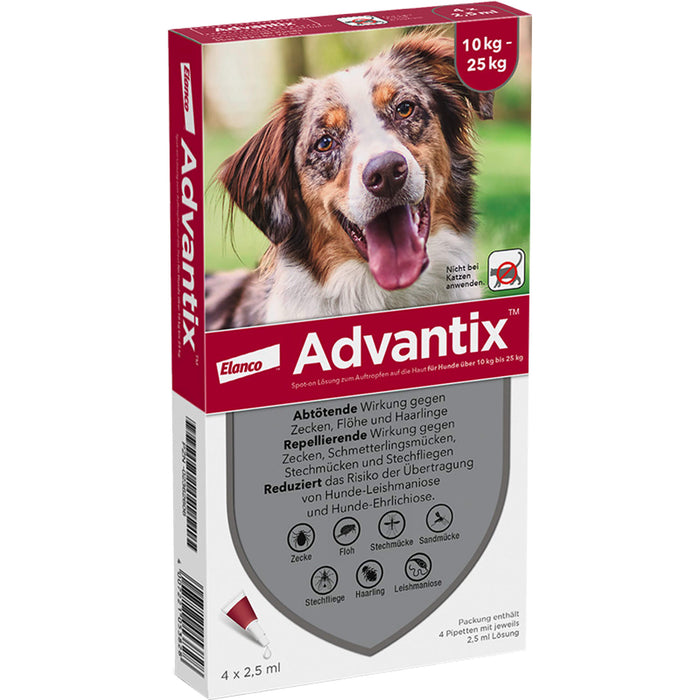 Advantix Spot-On 250 für mittelgroße Hunde von 10 bis 25 kg gegen Zecken Flöhe und fliegende Insekten, 4 St. Lösung